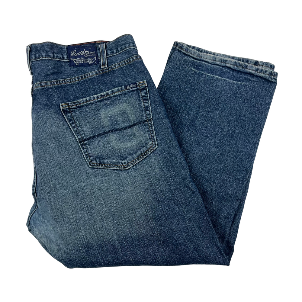 Levi Strauss Signature Jeans Mens W42 L30 Low Straight Blue Denim Button Fly
